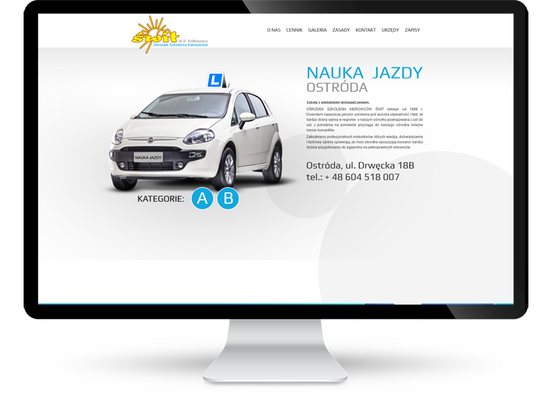Strona www zrealizowana dla nauki jazdy