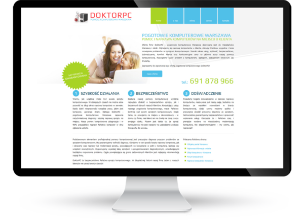 Strona www wykonana dla firmy DoktorPC Warszawa