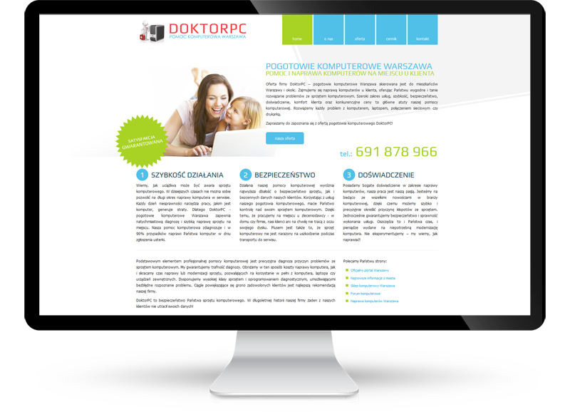 Strona www wykonana dla firmy DoktorPC Warszawa