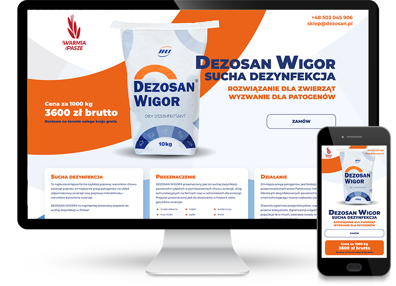 Landing page dla firmy Warmia Pasze